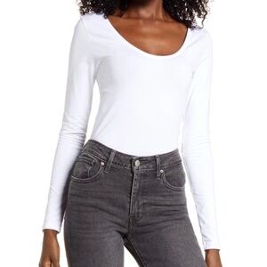 NEW Nordstrom BP Long Sleeve Thong Bodysuit‎ White Size Small Minimalist Top S